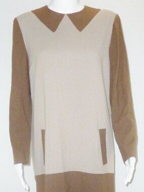 Vtg 80s Adele Simpson Wool Long Sleeve Colorblock Dress Size 12 Buttons